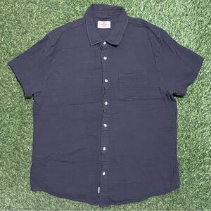 Marine Layer Shirt Mens Large Blue Button Down Crinkle Slub Cotton Double Cloth